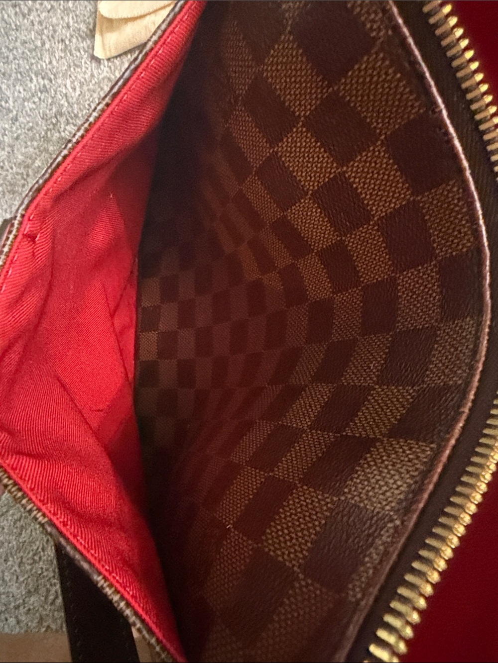 Louis Vuitton Brown Damier Shoulder Bag with Red Strap Accent - Picture 8 of 10